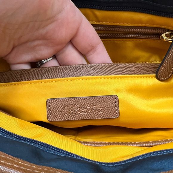 Michael Kors Womens Kempton Tote Bag Navy Blue Outer Pocket Leather Trim M - Picture 7 of 8